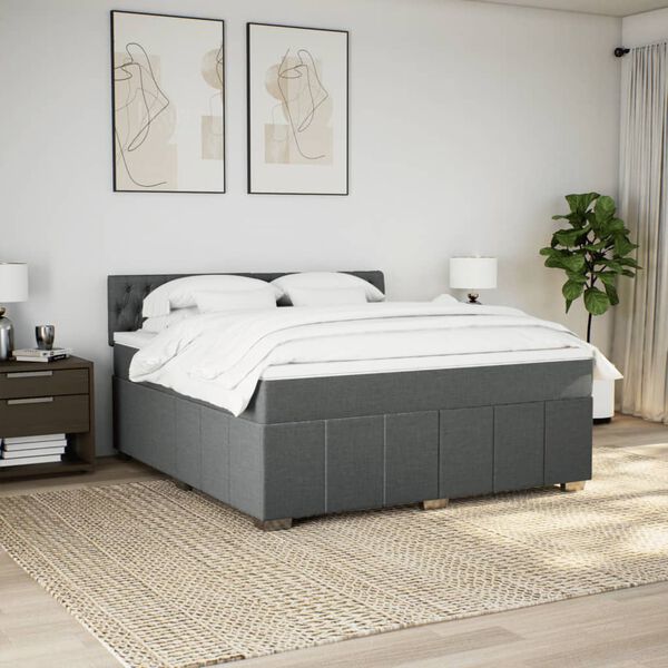 vidaXL Boxspringbett mit Matratze Dunkelgrau 180x200 cm Stoff