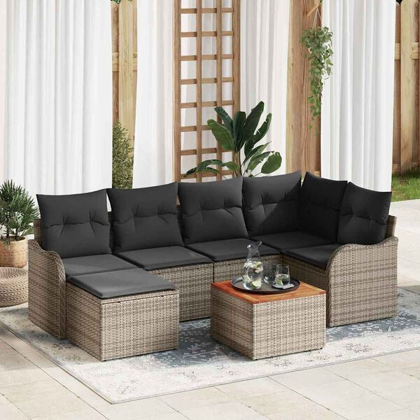 vidaXL Gartensofa-set mit Kissen 7 pcs Grau Poly-Rattan