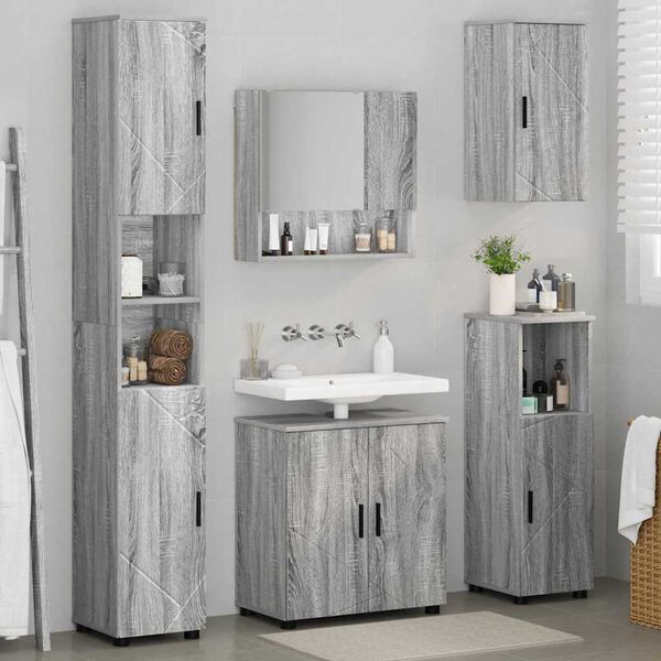 vidaXL Badezimmerm&ouml;bel-Set 5 pcs Graues Sonoma Holzwerkstoff & Metall