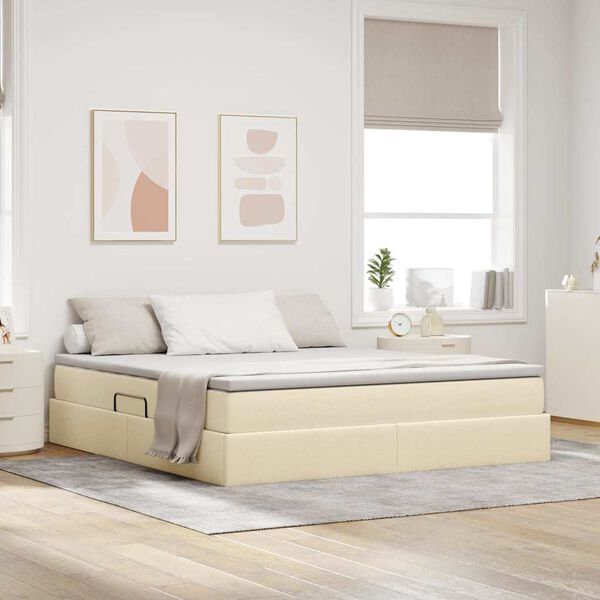 vidaXL Aufbewahrungsbett mit Matratze Creme 160 x 200 cm Polyester
