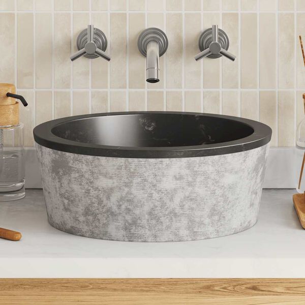 vidaXL Waschbecken Schwarz &Oslash;40x15 cm Marmor