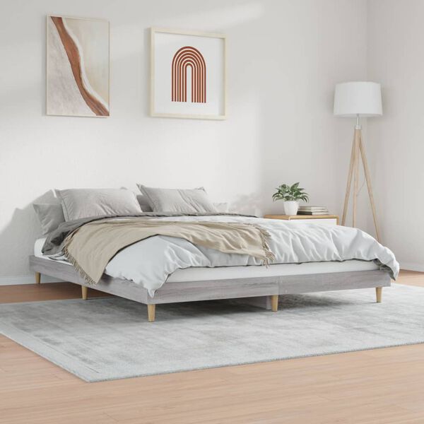vidaXL Bettgestell Grau Sonoma 200x200 cm Holzwerkstoff