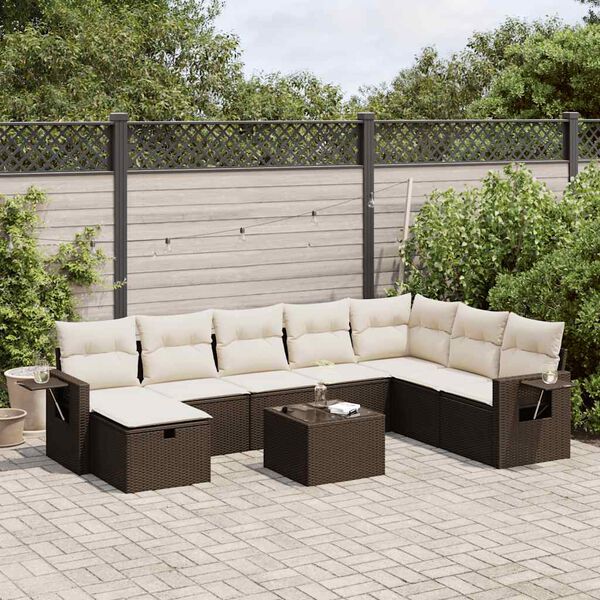 vidaXL 9-tlg. Garten-Sofagarnitur mit Kissen Braun Poly Rattan