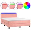 vidaXL Boxspringbett mit Matratze & LED Rosa 140x200 cm Samt