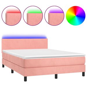 vidaXL Boxspringbett mit Matratze & LED Rosa 140x200 cm Samt