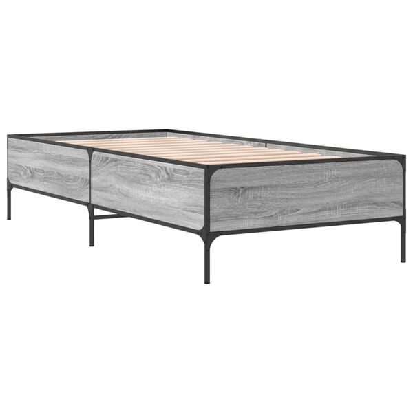 vidaXL Bettgestell Grau Sonoma 75x190 cm Holzwerkstoff und Metall