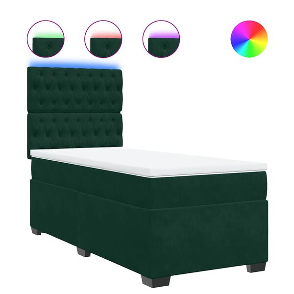 vidaXL Boxspringbett mit Matratze Dunkelgr&uuml;n 90x200 cm Samt