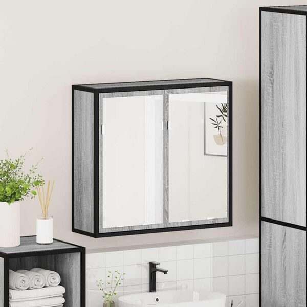 vidaXL Bad-Spiegelschrank Grau Sonoma 65x20x60 cm Holzwerkstoff