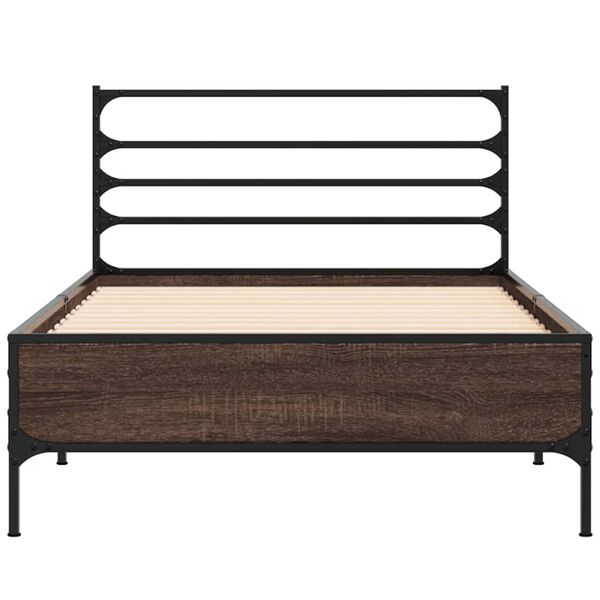 vidaXL Bettgestell Braun Eichen-Optik 100x200 cm Holzwerkstoff Metall
