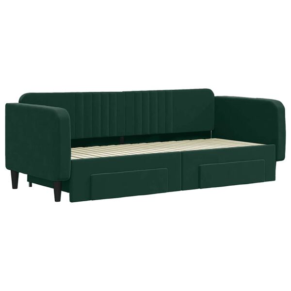 vidaXL Tagesbett Ausziehbar mit Schubladen Dunkelgr&uuml;n 90x200 cm Samt