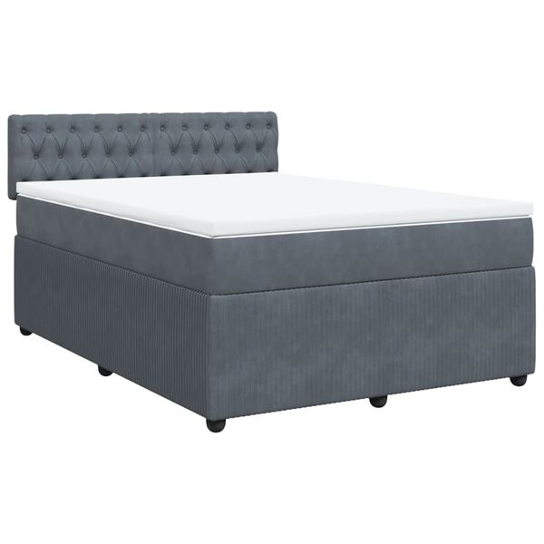 vidaXL Boxspringbett mit Matratze Dunkelgrau 160x200 cm Samt