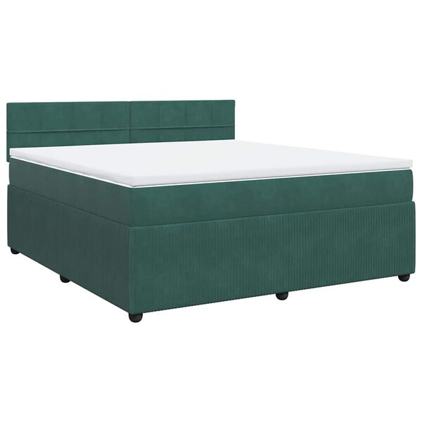 vidaXL Boxspringbett mit Matratze Dunkelgr&uuml;n 180x200 cm Samt