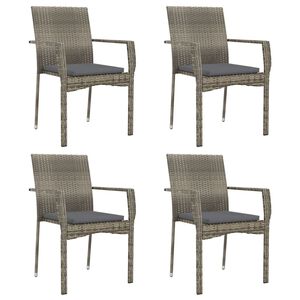 vidaXL Gartenst&uuml;hle mit Kissen 4 Stk. Poly Rattan Grau