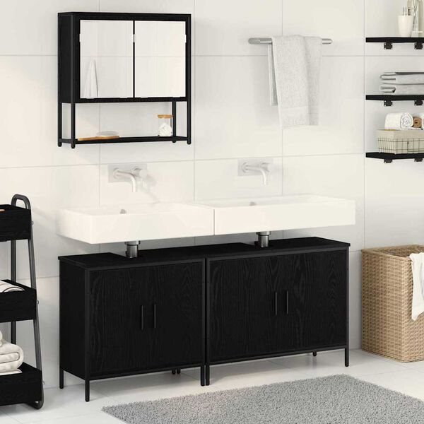 vidaXL Badezimmerm&ouml;bel-Set mit Regal 3 pcs Schwarz Holzwerkstoff