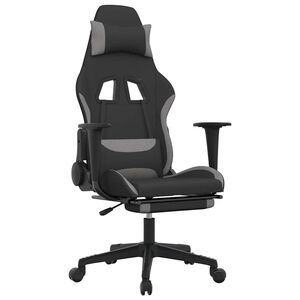 vidaXL Gaming-Stuhl mit Massage & Fu&szlig;st&uuml;tze Schwarz und Hellgrau Stoff
