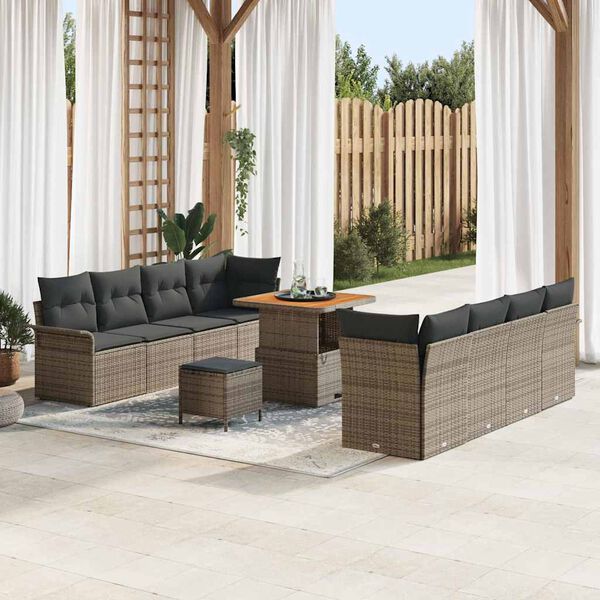 vidaXL Garten-Sofa-Set mit Kissen mit Speicher mit Kissen 11 pcs Grau
