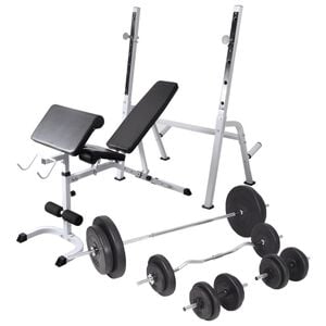 vidaXL Hantelbank mit Ablage, Langhantel und Kurzhantel-Set 90 kg