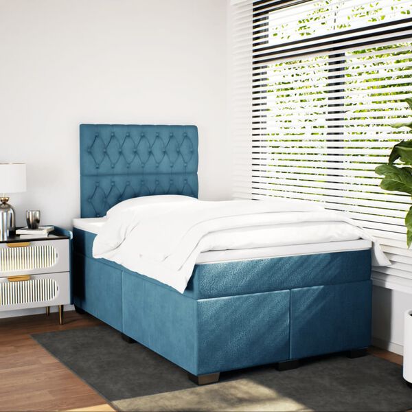 vidaXL Boxspringbett mit Matratze Blau 120x200 cm Samt