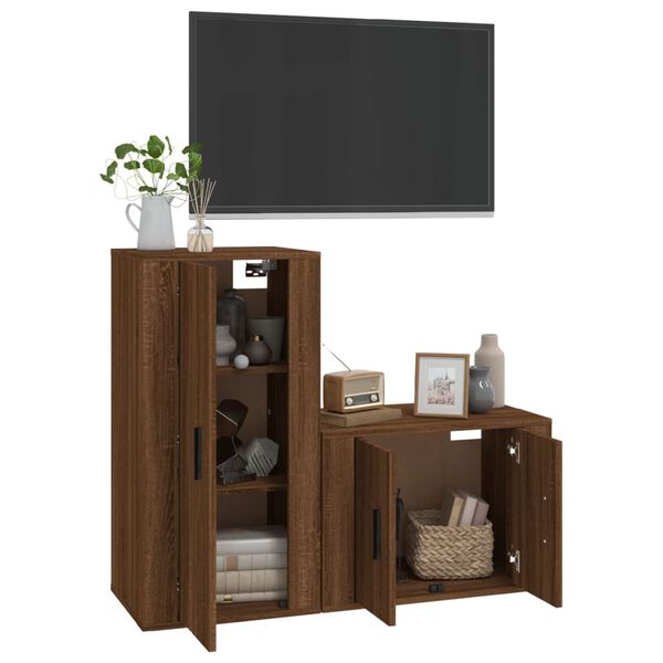 vidaXL 2-tlg. TV-Schrank-Set Braun Eichen-Optik Holzwerkstoff
