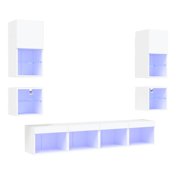 vidaXL 8-tlg. Wohnwand mit LED-Beleuchtung Wei&szlig; Holzwerkstoff