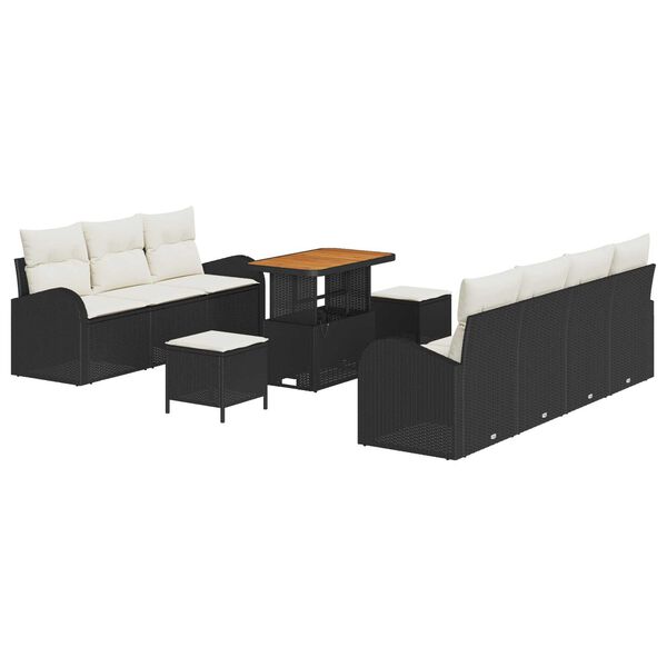 vidaXL Garten-Sofa-Set mit Kissen 10 pcs Schwarz Poly Rattan
