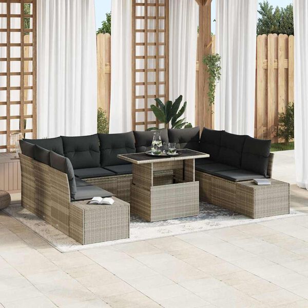 vidaXL Garten-Sofa-Set mit Kissen mit Speicher 10 pcs Hellgrau
