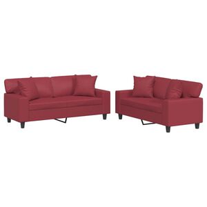 vidaXL 2-tlg. Sofagarnitur mit Kissen Weinrot Kunstleder