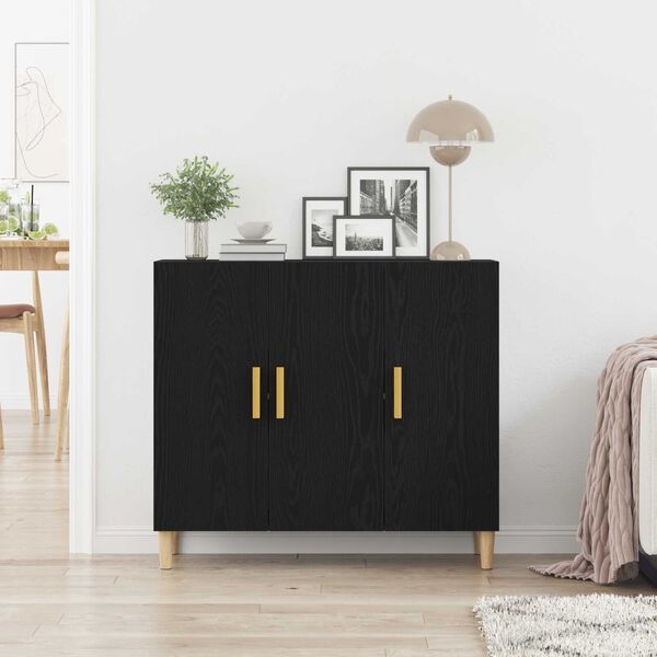 vidaXL Sideboard Schwarz Eichen-Optik 90 x 34 x 80 cm Holzwerkstoff