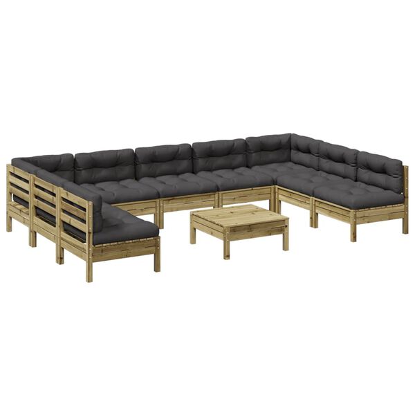 vidaXL 10-tlg. Garten-Sofagarnitur mit Kissen Kiefernholz Impr&auml;gniert