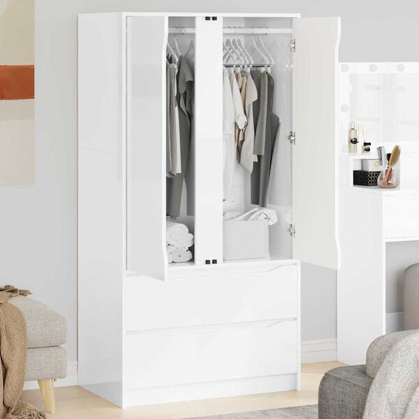 vidaXL Badezimmerschrank mit T&uuml;r Hochglanz Wei&szlig; 79,5 x 49 x 156 cm