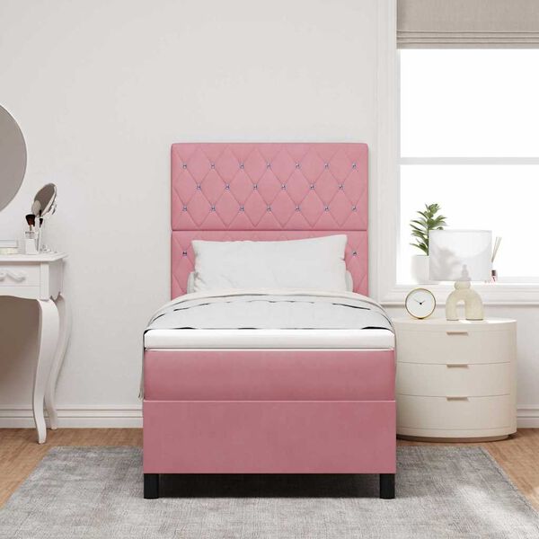 vidaXL LED Boxspringbett mit Matratze Rosa 100 x 200 cm Stoff