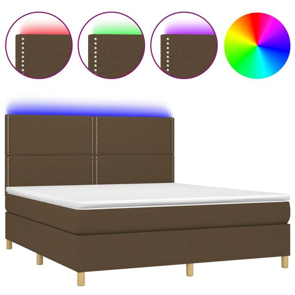 vidaXL Boxspringbett mit Matratze & LED Dunkelbraun 160x200 cm Stoff