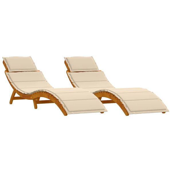 vidaXL Sonnenliege 2 pcs Beige 184 x 55 x 64cm Massivholz Akazie