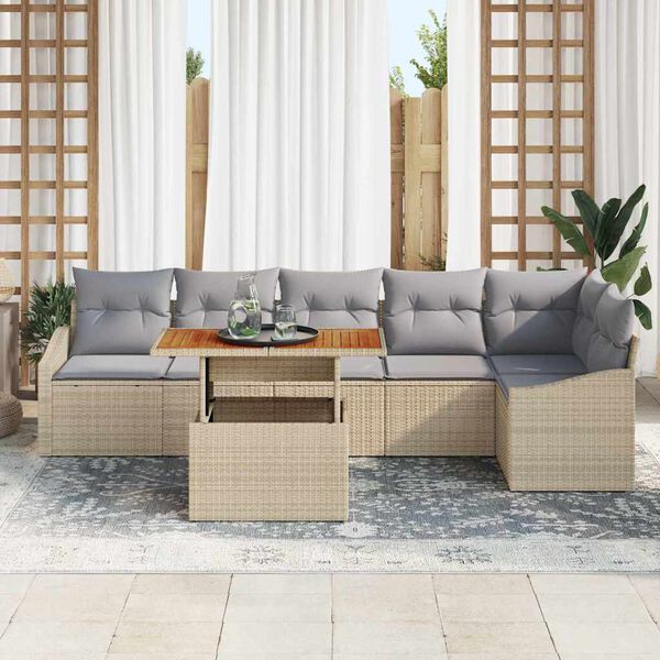 vidaXL Garten Essgruppe mit Kissen 7 pcs Beige und Grau