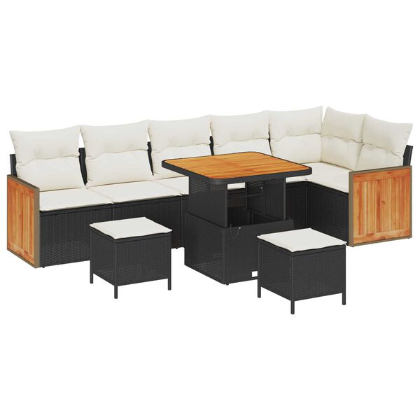 vidaXL Gartensofa-set mit Kissen 11 pcs Schwarz und Creme Poly-Rattan
