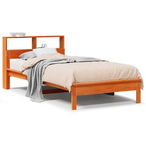 vidaXL Massivholzbett mit Regal ohne Matratze Wachsbraun 90x200 cm