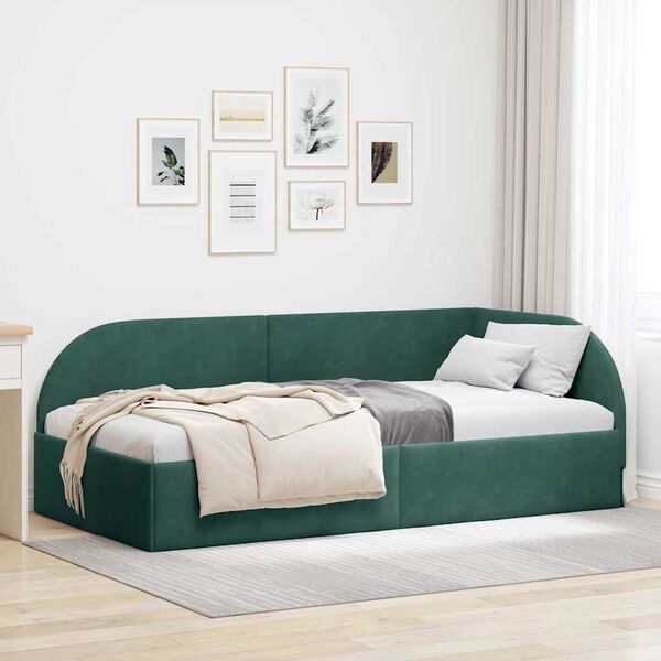 vidaXL Eckbettgestell mit Kopfteil Dunkelgr&uuml;n 100 cm x 200 cm