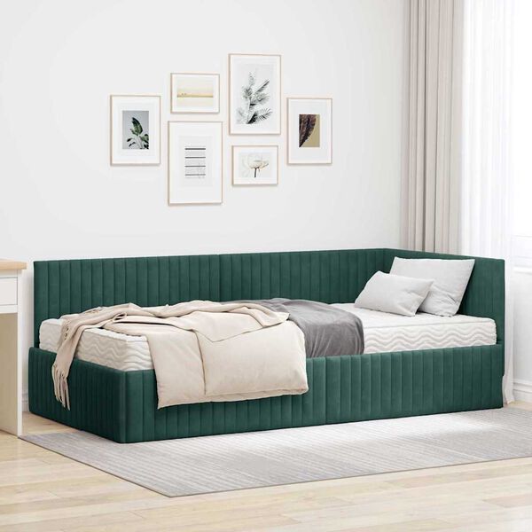 vidaXL Eckbettgestell mit Matratze mit Kopfteil 2 pcs Gr&uuml;n Samt