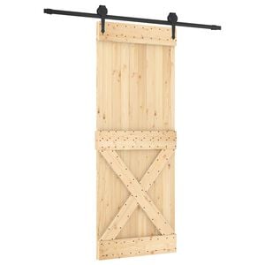 vidaXL Schiebet&uuml;r Nat&uuml;rlich und Schwarz 80 x 210 cm Massivkiefer
