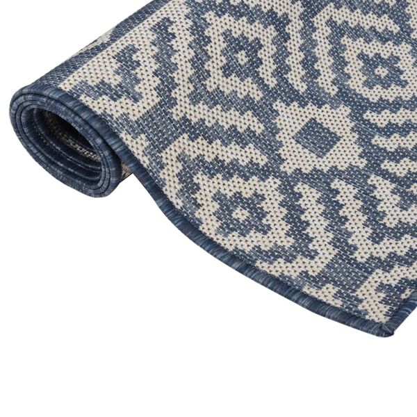 vidaXL Outdoor-Teppich Flachgewebe 120x170 cm Blau Gestreift