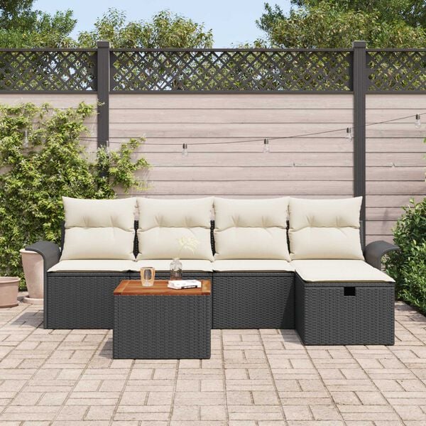 vidaXL Garten-Sofa-Set mit Speicher 6 pcs Schwarz Poly Rattan