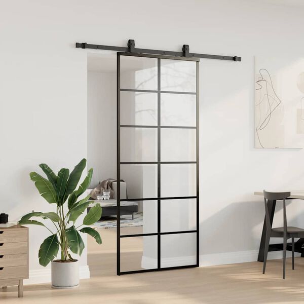 vidaXL Schiebet&uuml;r mit Beschlag Schwarz 90x205 cm ESG-Glas
