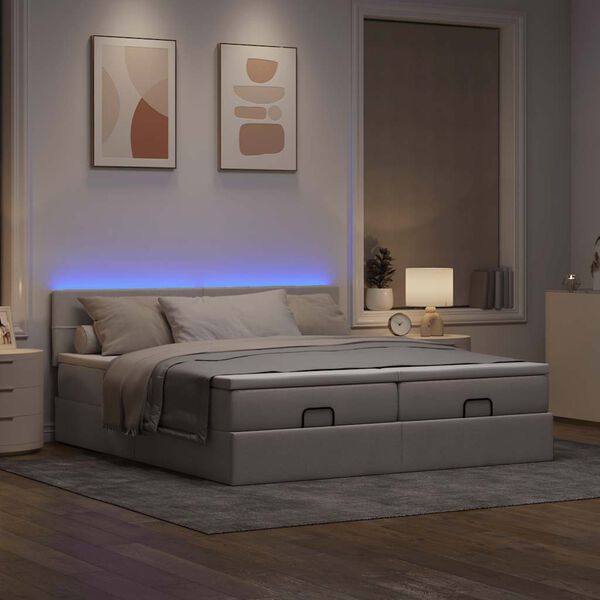 vidaXL Ottoman-Bett mit Matratzen & LEDs Taupe 180x200 cm Stoff