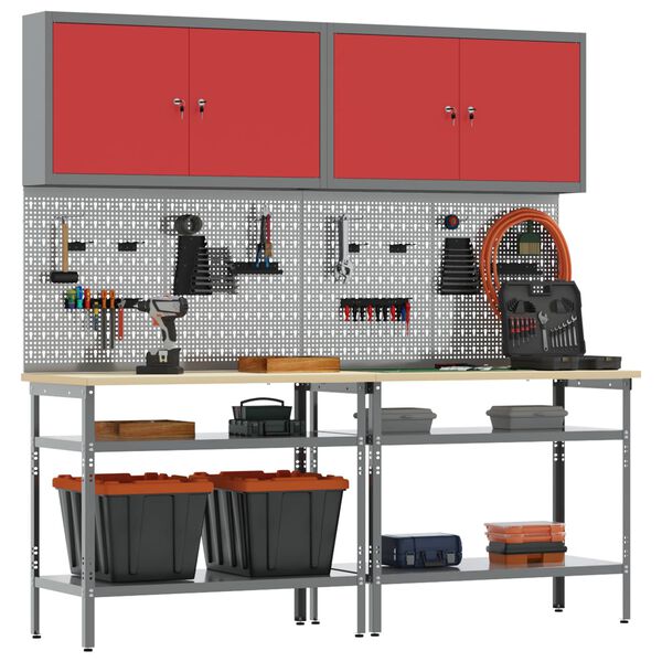 vidaXL Werkbank-Set 8 pcs Rot und Grau Pulverbeschichteter Stahl