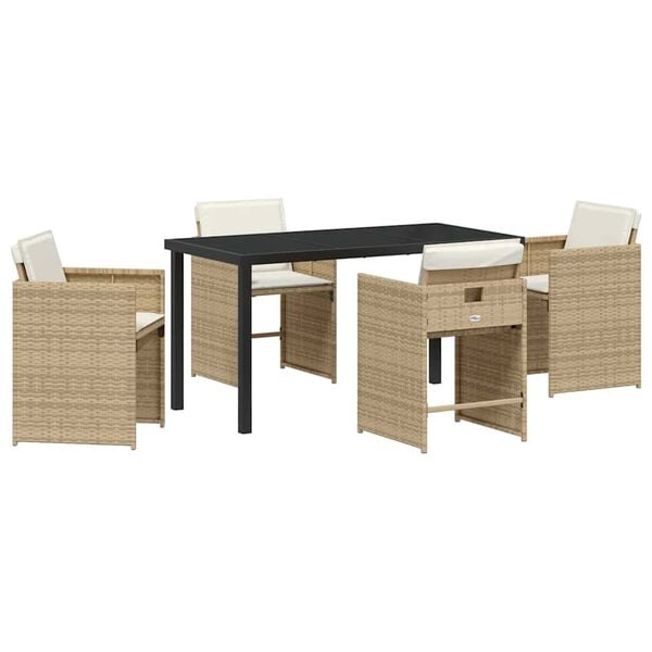 vidaXL Garten Essgruppe mit Kissen 5 pcs Beige Poly-Rattan