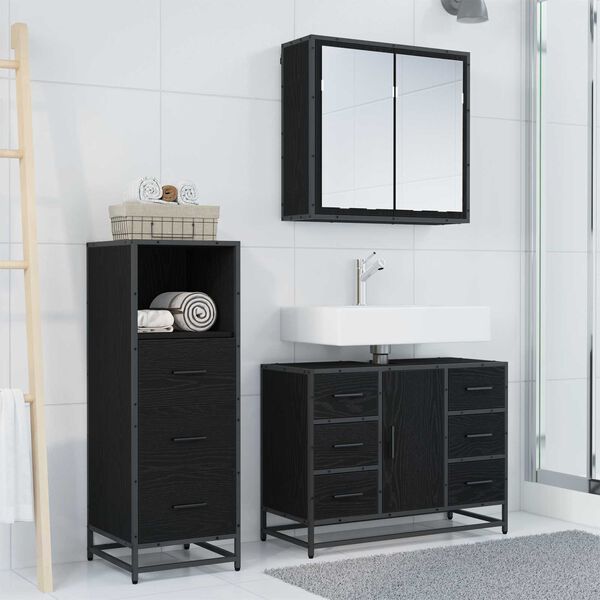 vidaXL Badezimmerm&ouml;bel-Set 3 pcs Schwarz Eichen-Optik Holzwerkstoff