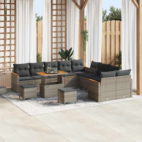 vidaXL Gartensofa-set mit Kissen 13 pcs Grau Poly Rattan