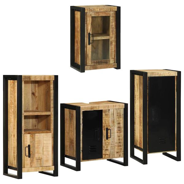 vidaXL Badezimmerm&ouml;bel-Set mit Regal 4 pcs Braun Massives Mangoholz