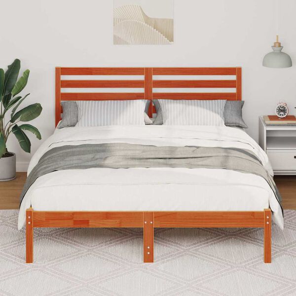vidaXL Bettrahmen Wachsbraun 135 x 190 cm Massives Kiefernholz