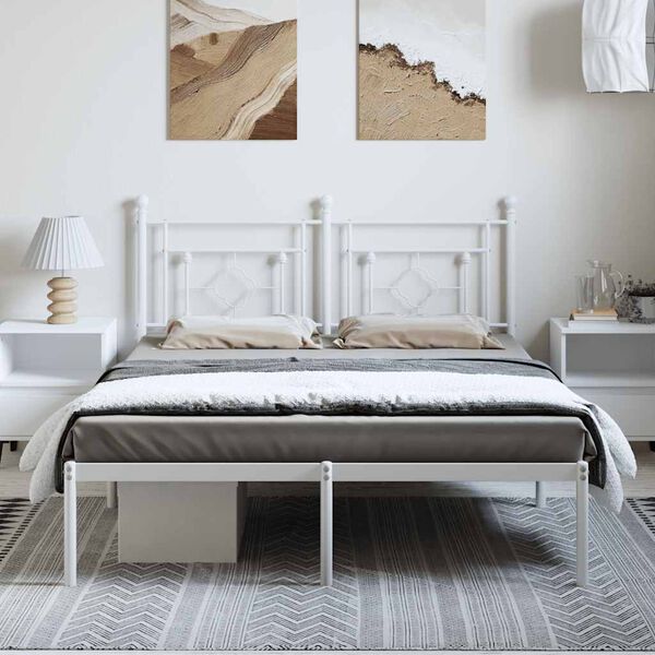vidaXL Bettgestell mit Kopfteil Metall Wei&szlig; 150x200 cm
